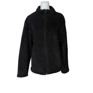 Black Diamond Womens XL Fleece Fuzzy Sherpa Jacket Black Full Zip NO SIZE TAG